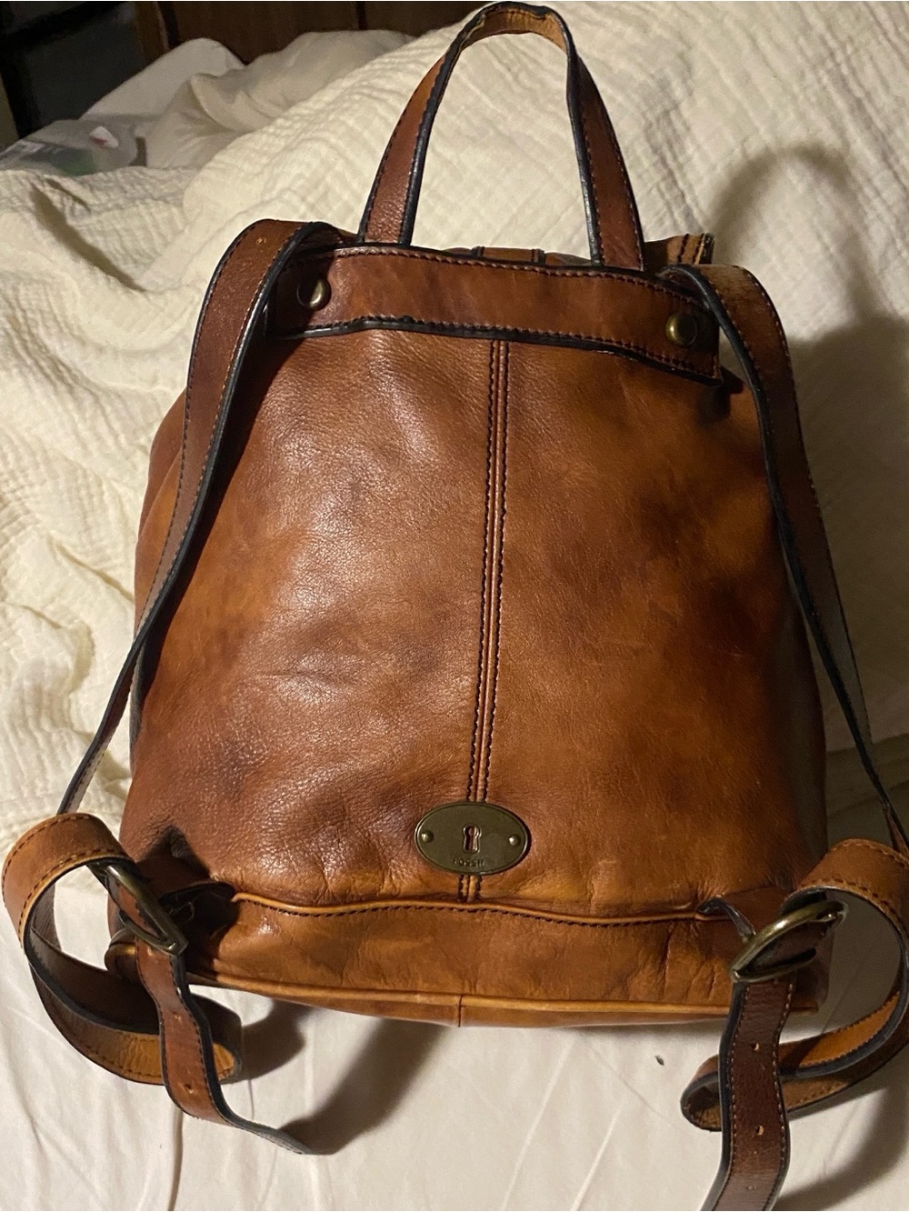 FOSSIL Vintage Reissue women's brown leather distressed backpack bag drawstring - Picture 11 of 16